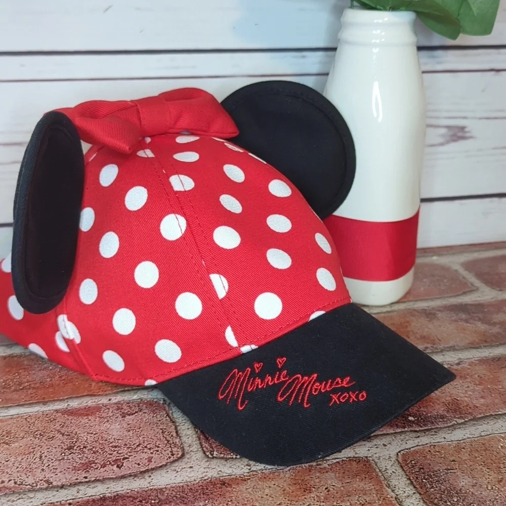 Walt‎ Disney World Minnie Mouse Ears and Bow Red Polka Dot Snapback Girls Cap